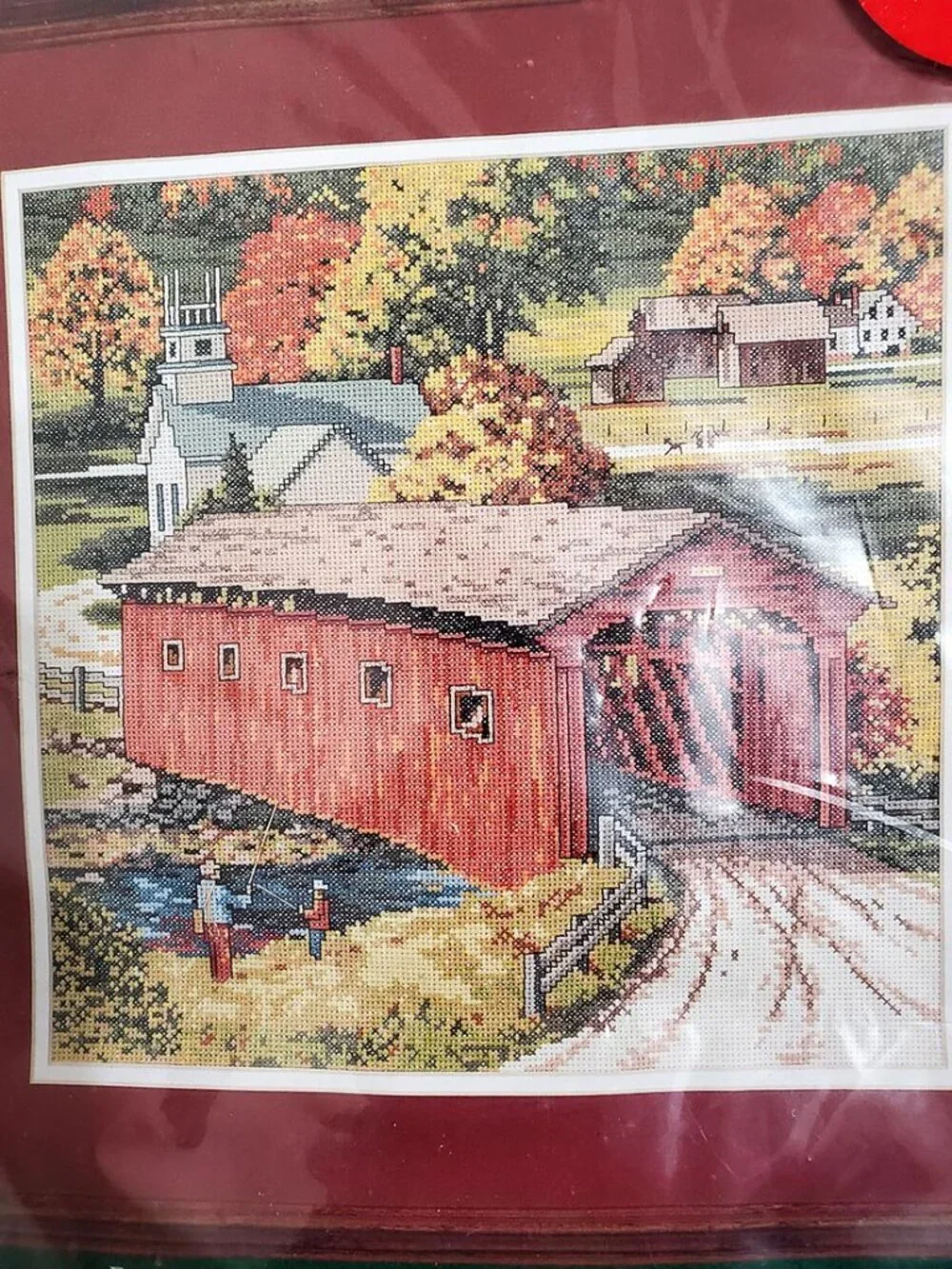 Elsa Williams Autumn Covered Bridge Cross Stitch Kit 02115 Village Landscape
